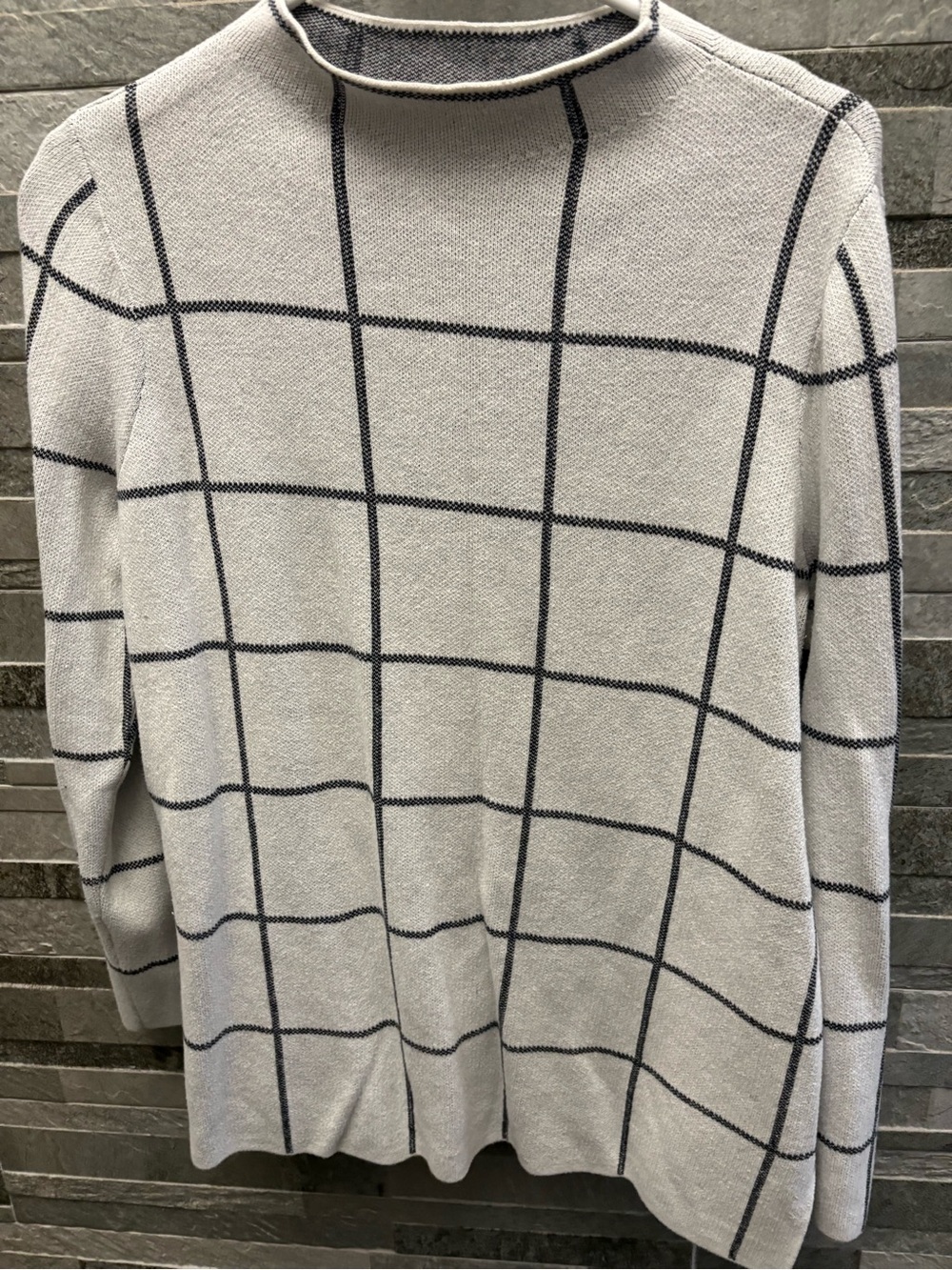 White Grid-Pattern Knit Sweater